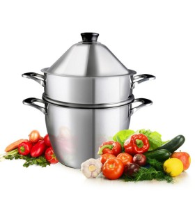 Cuit vapeur à 3 compartiments en inox 24cm - Ustensile de cuisine