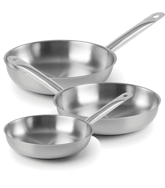 Lot de 3 poêles Classic Chef 24, 28, 32 cm en acier inoxydable par Lacor
