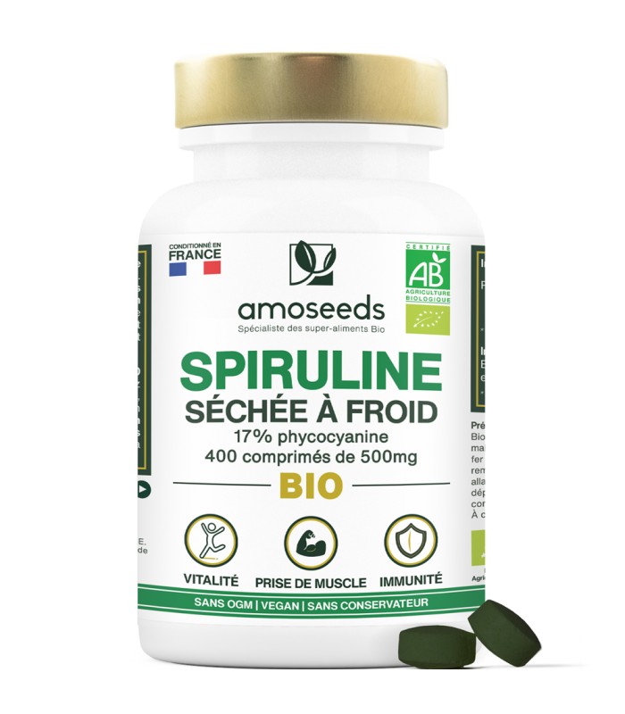 400 comprimés de Spiruline Bio Amoseeds Qualité Supérieure