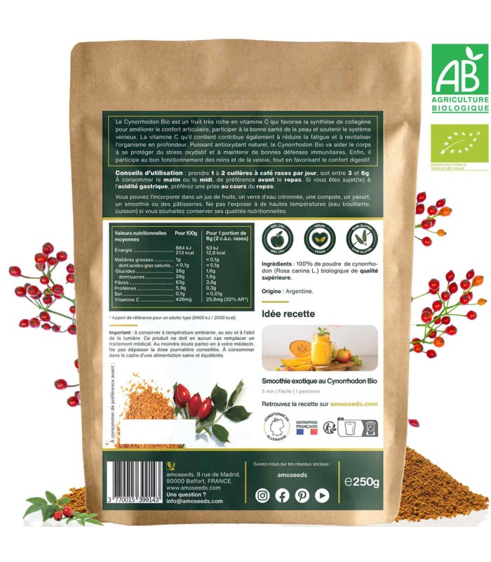 Cynorrhodon Bio en poudre Amoseeds - 250g