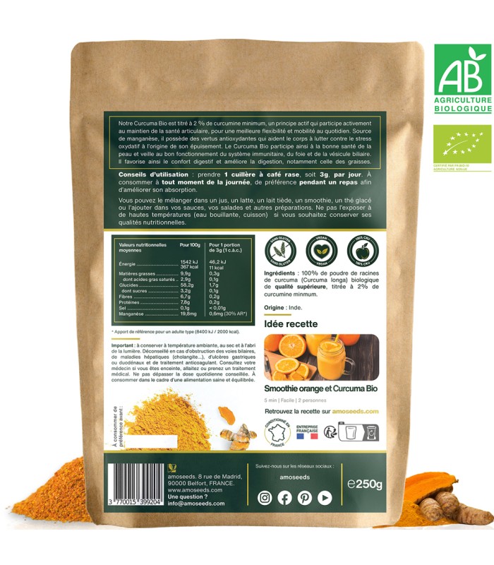 Curcuma Bio en poudre Amoseeds - 250g