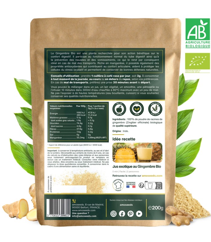 Gingembre Bio en poudre Amoseeds - 200g