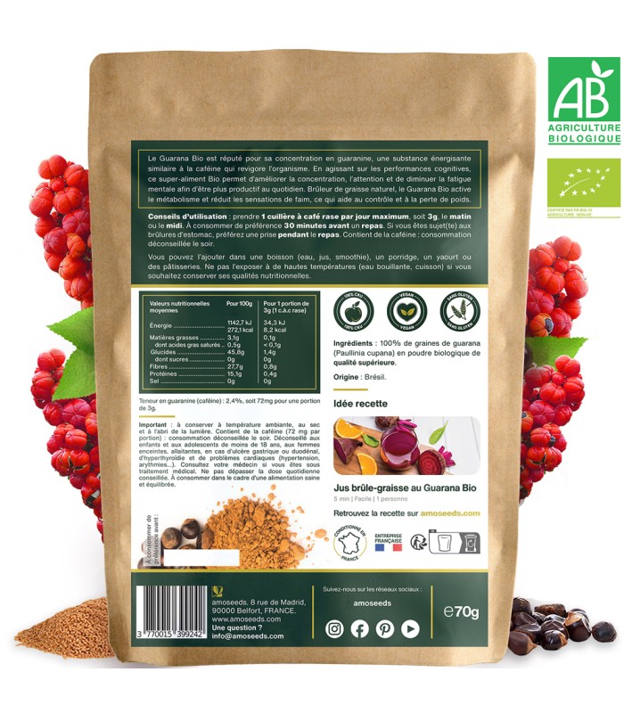 Guarana Bio en poudre Amoseeds - 70g