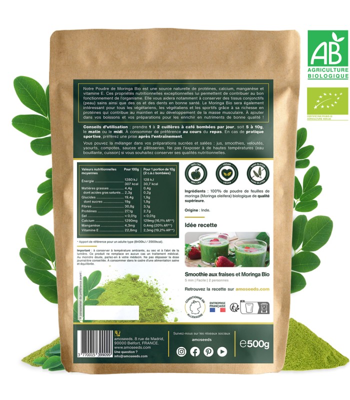 Moringa Bio en poudre Amoseeds - 500g