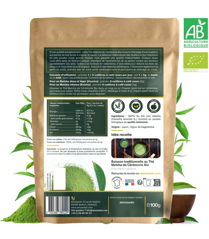 Thé Matcha Cérémonie Bio en poudre Amoseeds - 100g