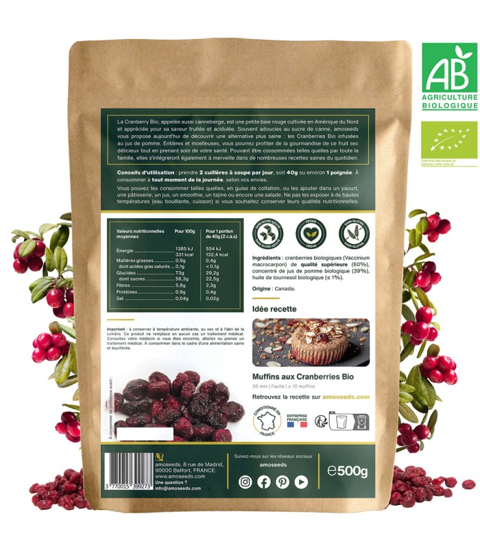 Cranberries entières Bio Amoseeds - 500g