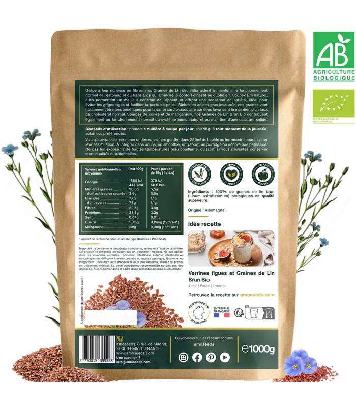 Graines de Lin Brun Bio Amoseeds - 1Kg
