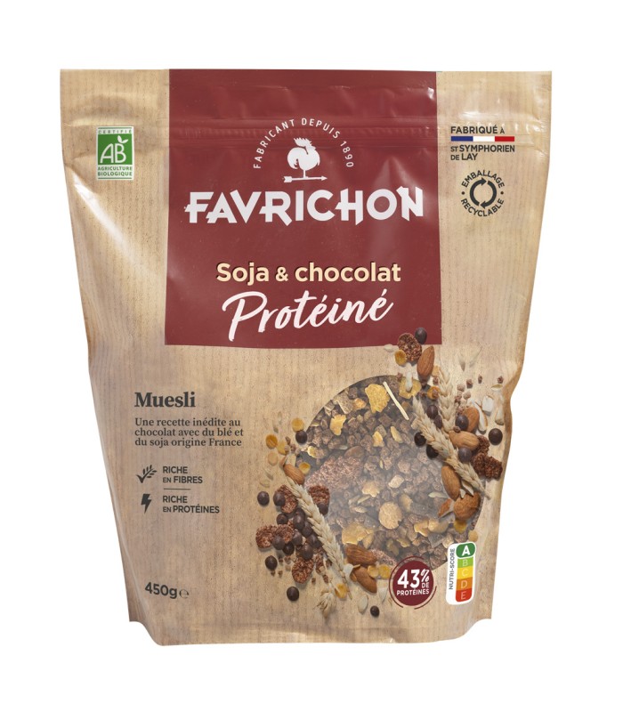 Muesli protéiné soja et chocolat 450g. Favrichon