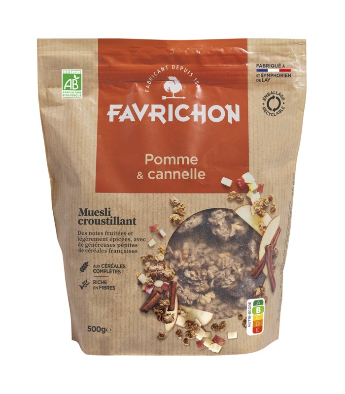 Muesli croustillant pomme et cannelle 500 grammes Favrichon
