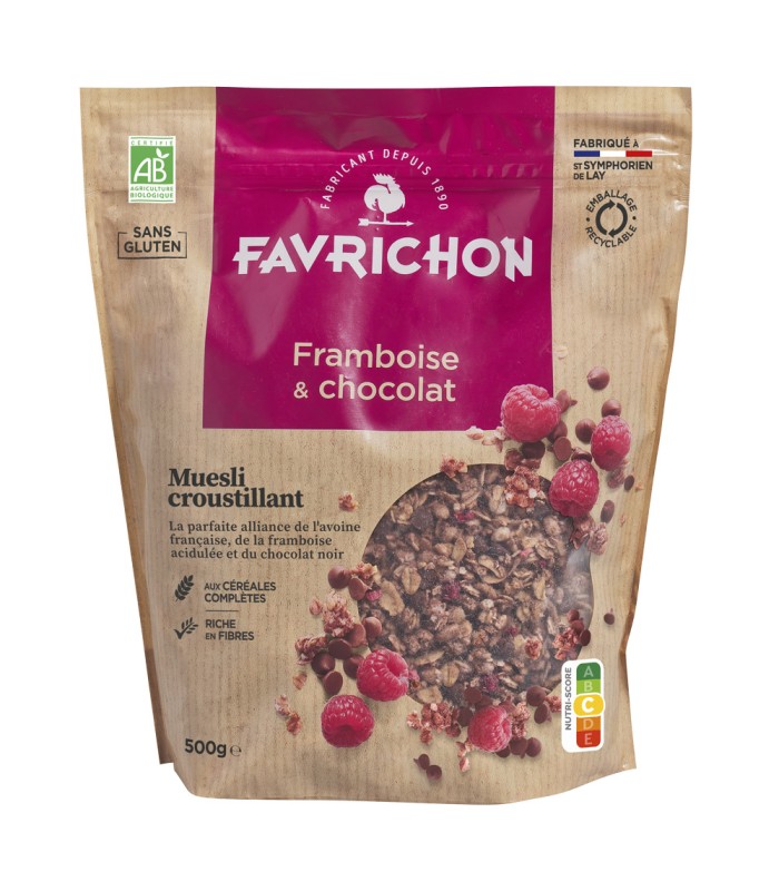 Muesli croustillant framboise chocolat Favrichon 500g.