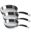 Lot de 3 poêles inox Lacor Trimétal