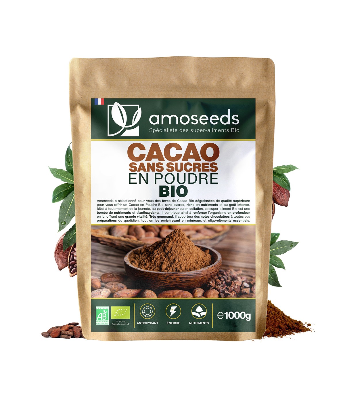 Cacao sans sucres Bio Amoseeds 1 Kg