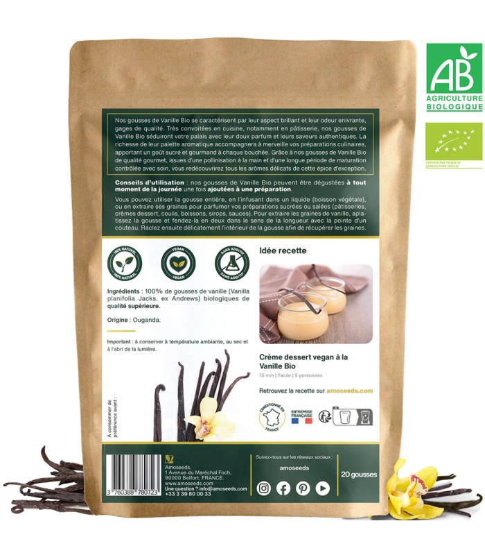 Vanille Bio Qualité Gourmet Amoseeds - 20 gousses