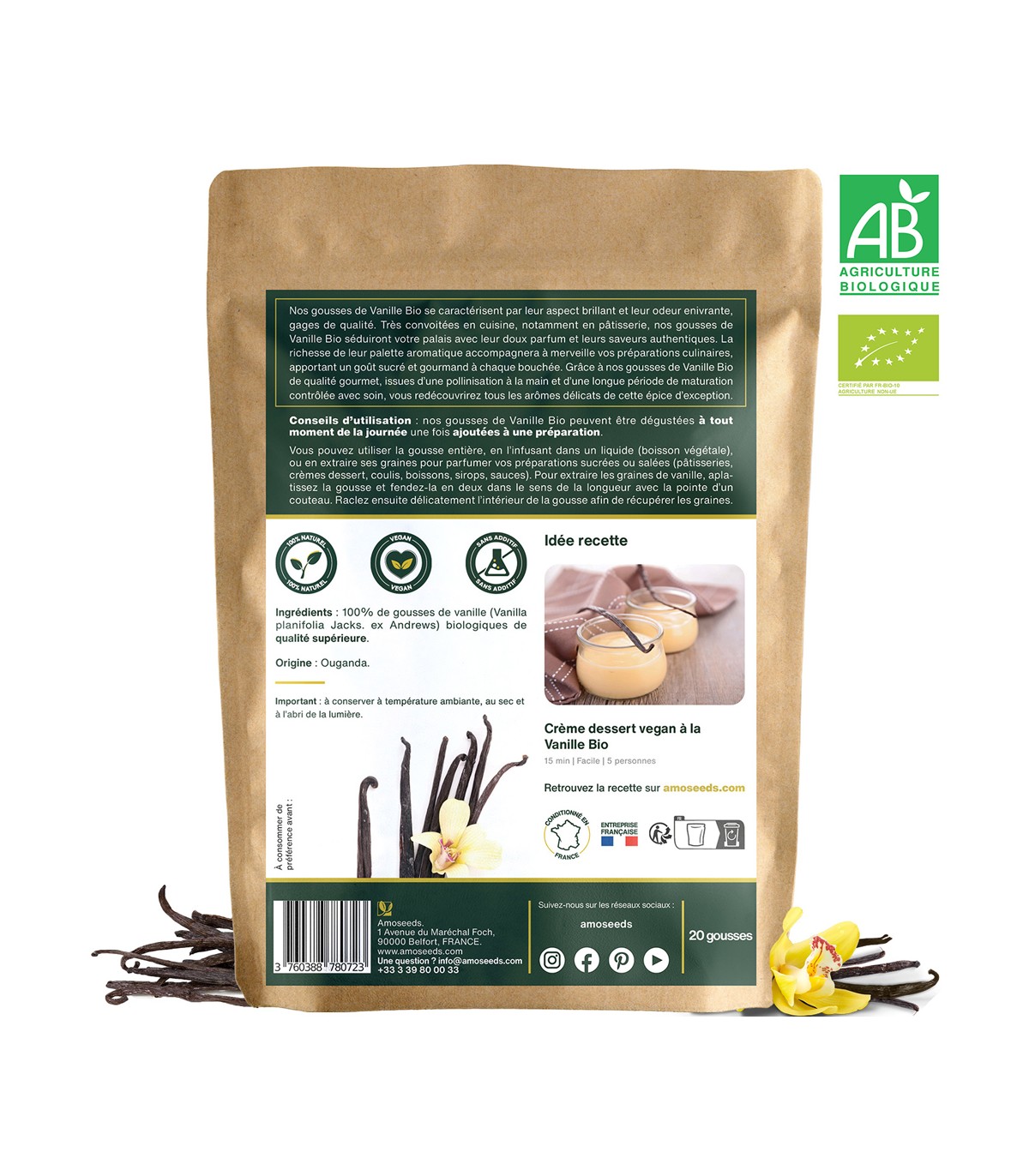 Vanille Bio Qualité Gourmet Amoseeds - 20 gousses