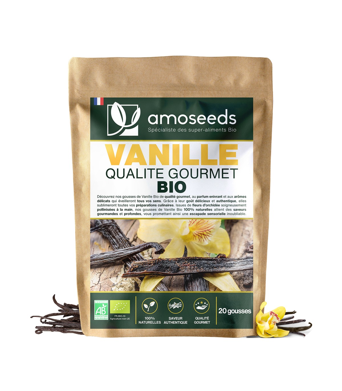 Gousses de vanille Bio Amosseds - 20 gousses