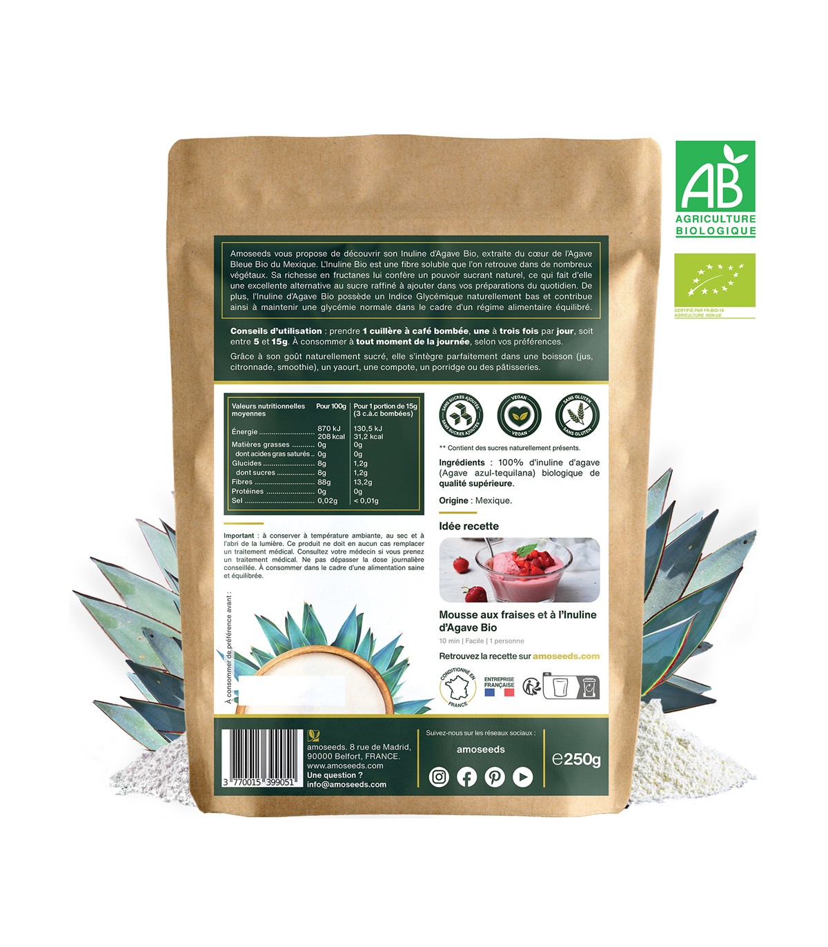 Inuline d'Agave Bio Amoseeds - 250g