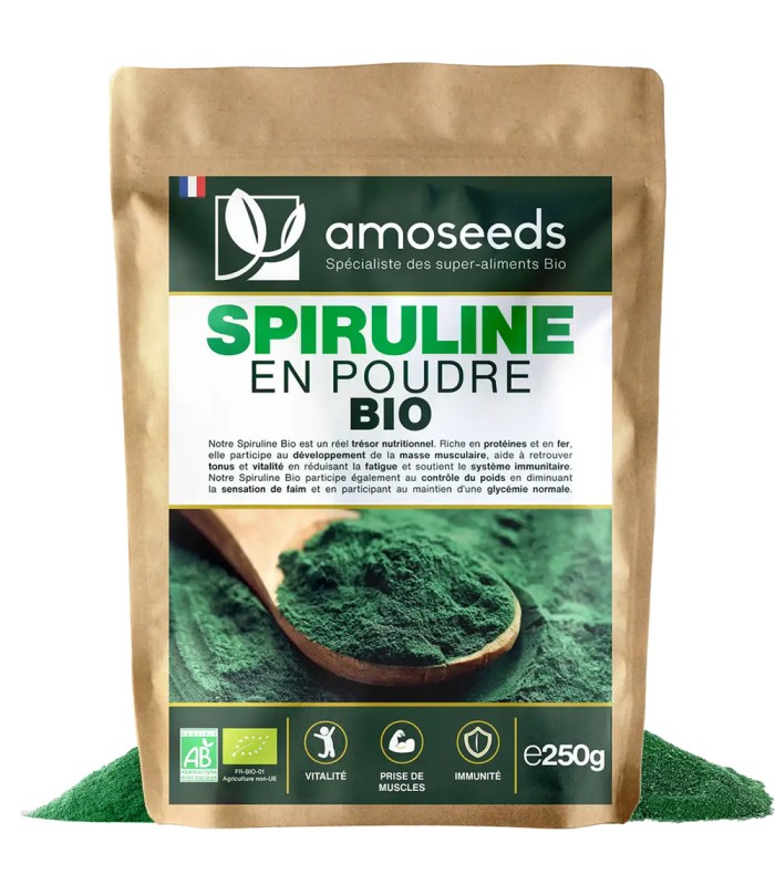 Spiruline en poudre Bio 250 grammes Amoseeds