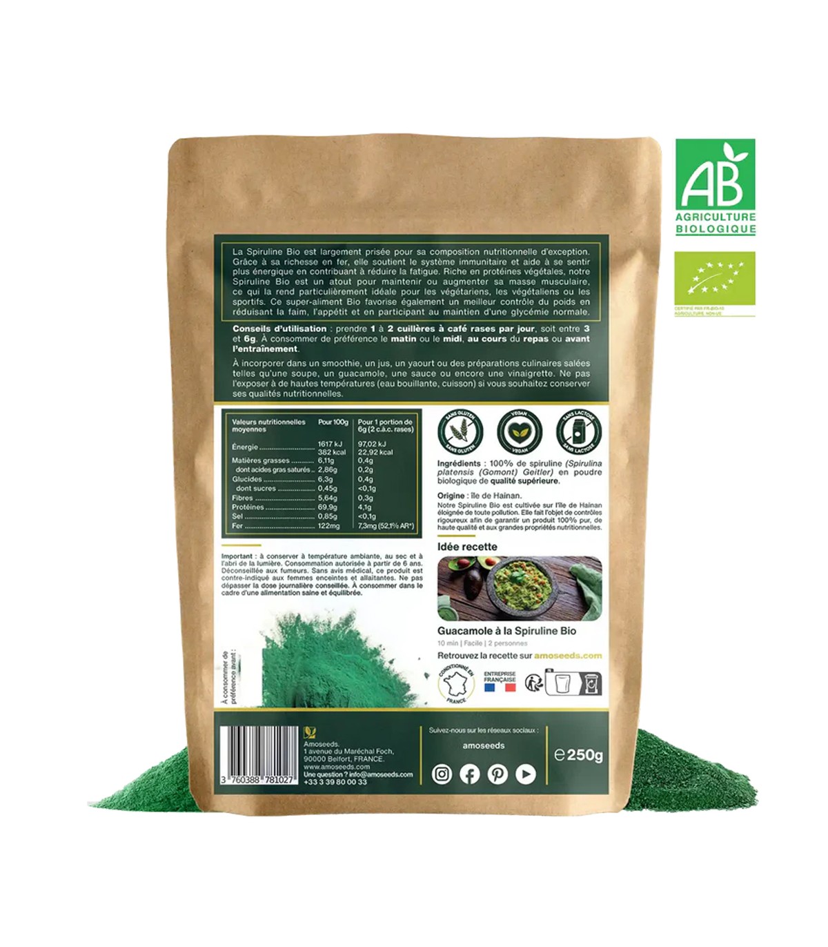 Spiruline Bio en poudre Amoseeds - 250g