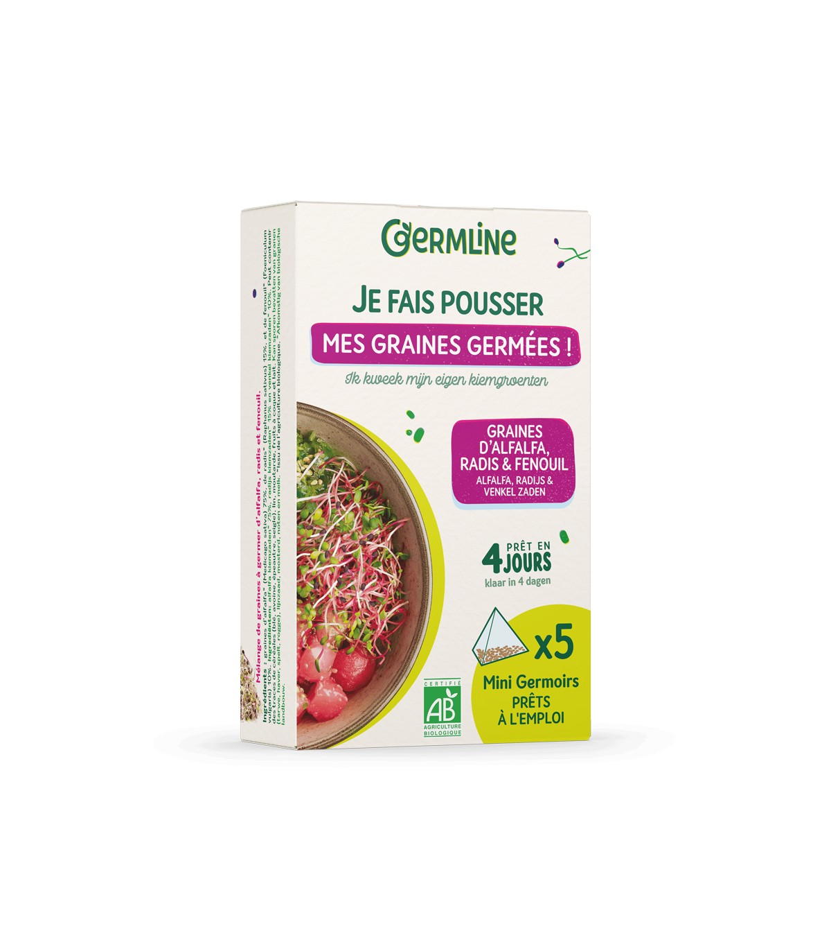 Mini germoirs Alfalfa Radis Fenouil. Lot de 5