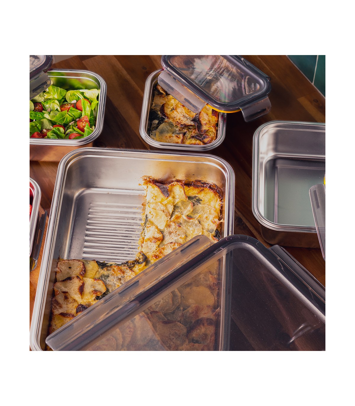 Lot de 5 boîtes inox - Batch cooking - PIKA