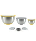 Lot de 3 bols en inox + 3 couvercles en verre + 3 râpes PIKA