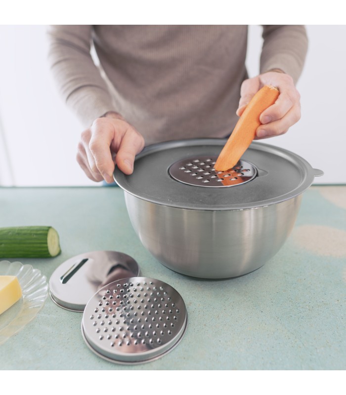 Lot de 3 bols inox + 3 couvercles + 3 râpes - PIKA