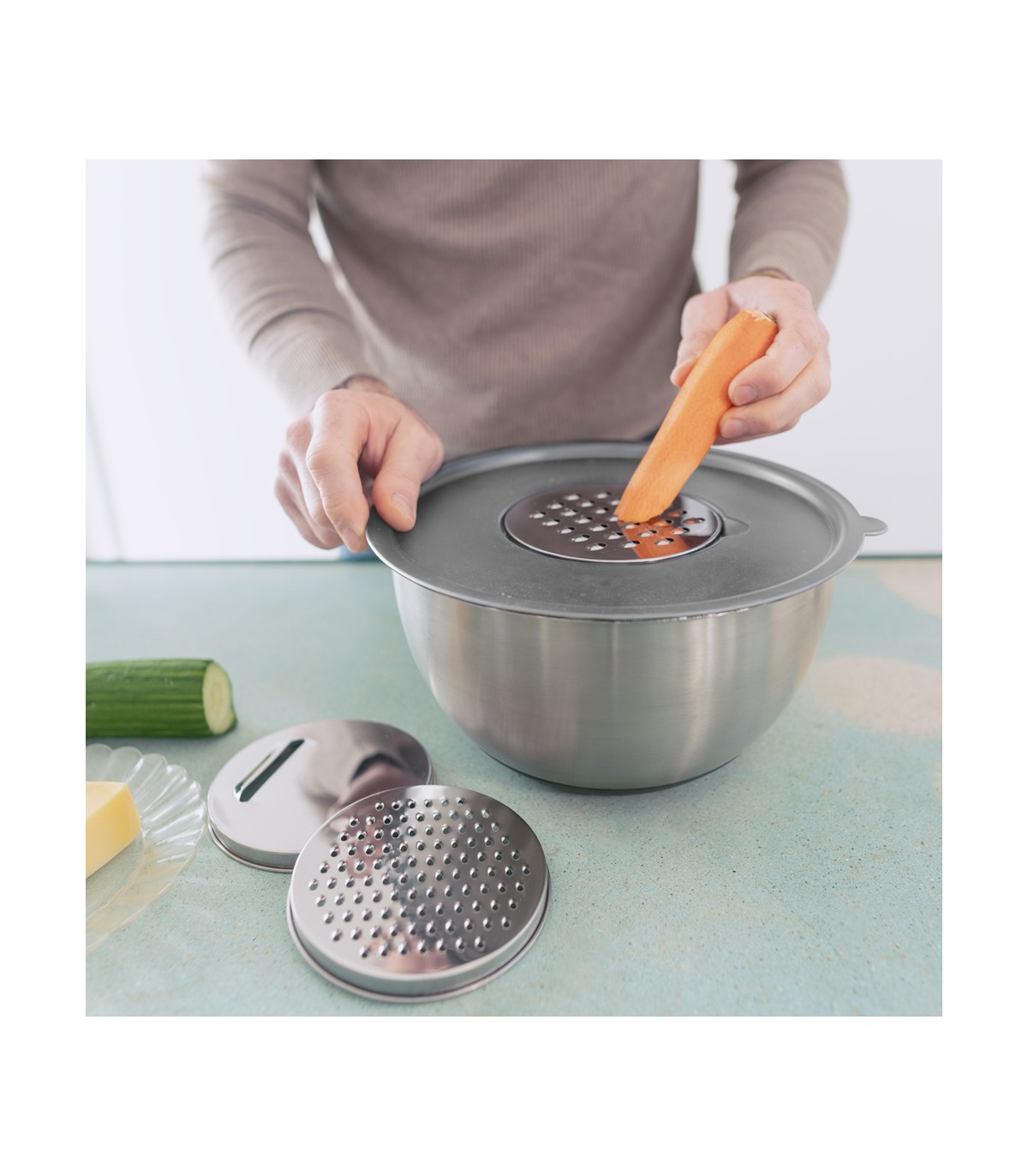 Lot de 3 bols inox + 3 couvercles + 3 râpes - PIKA