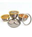 Lot de 3 bols en inox + 3 couvercles en verre + 3 râpes PIKA