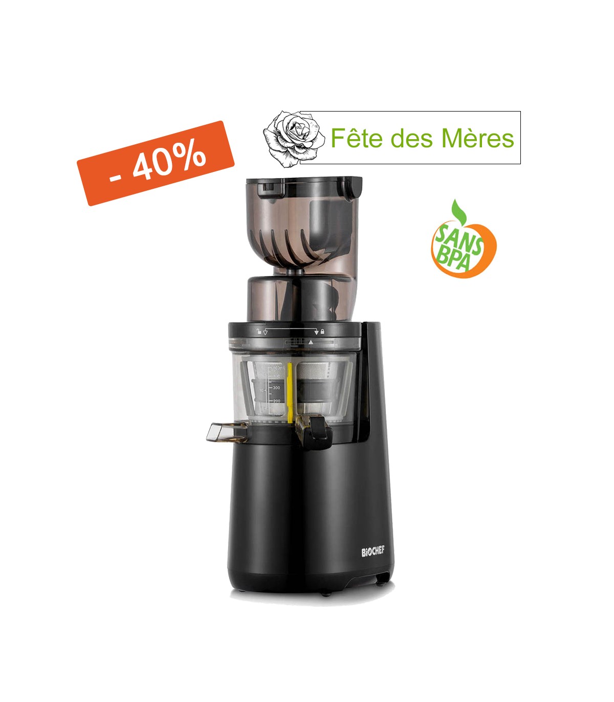 Extracteur de Jus BioChef Atlas Whole Slow Juicer - Noir