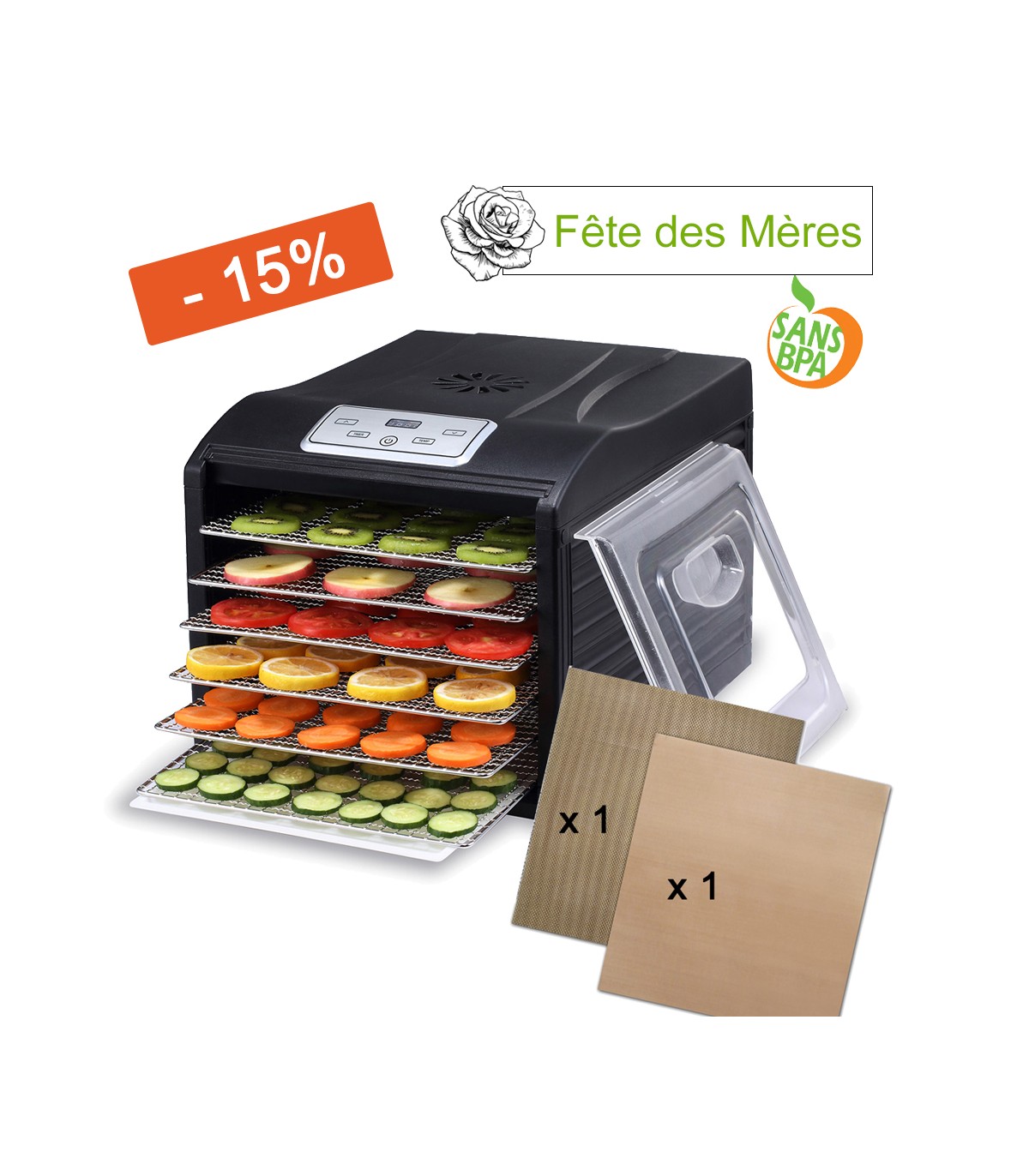 Déshydrateur BioChef Arizona SOL 6 plateaux - Noir