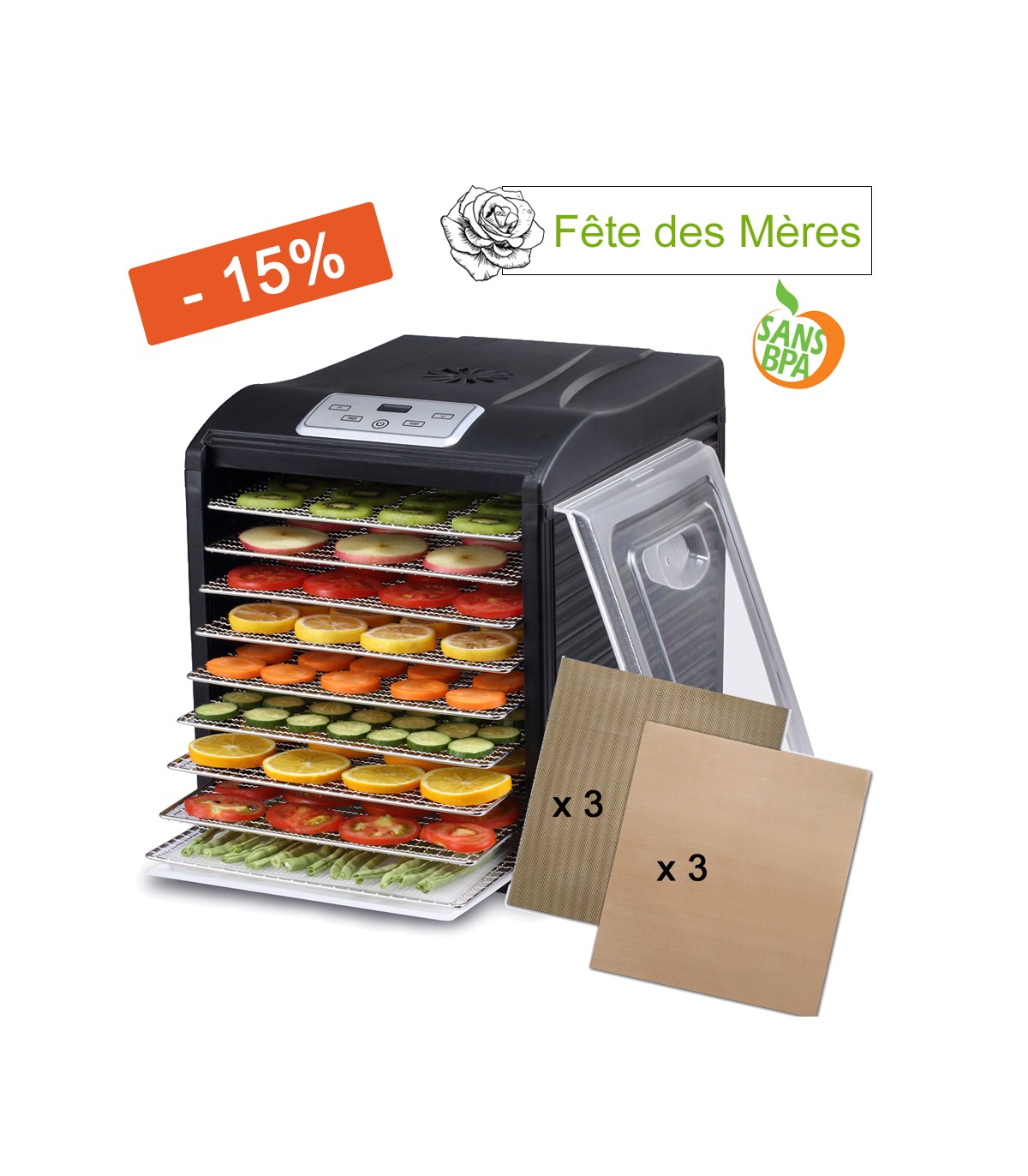 Déshydrateur BioChef Arizona SOL 9 plateaux - Noir