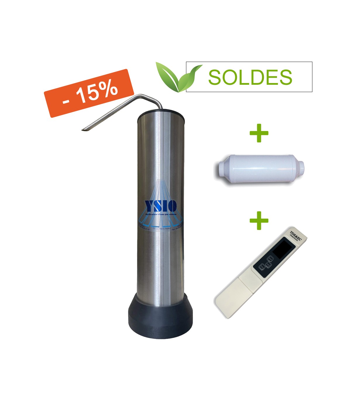 Promo-Pack ! Fontaine Inox + 1 préfiltre + 1 conductimètre